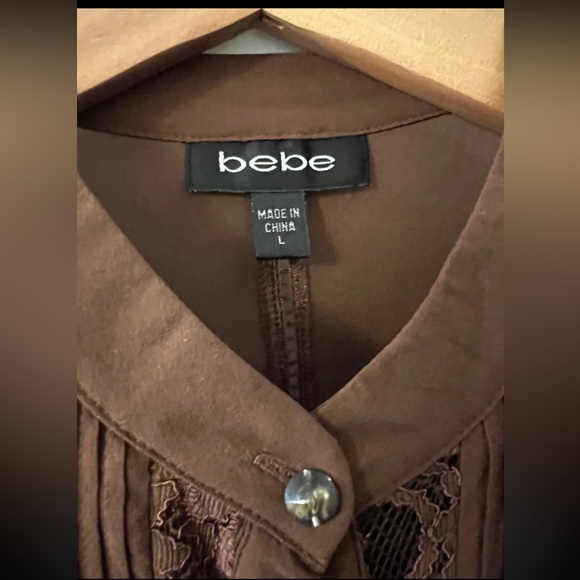 Bebe Chiffon Blouse with Lace Size L - Picture 3 of 5
